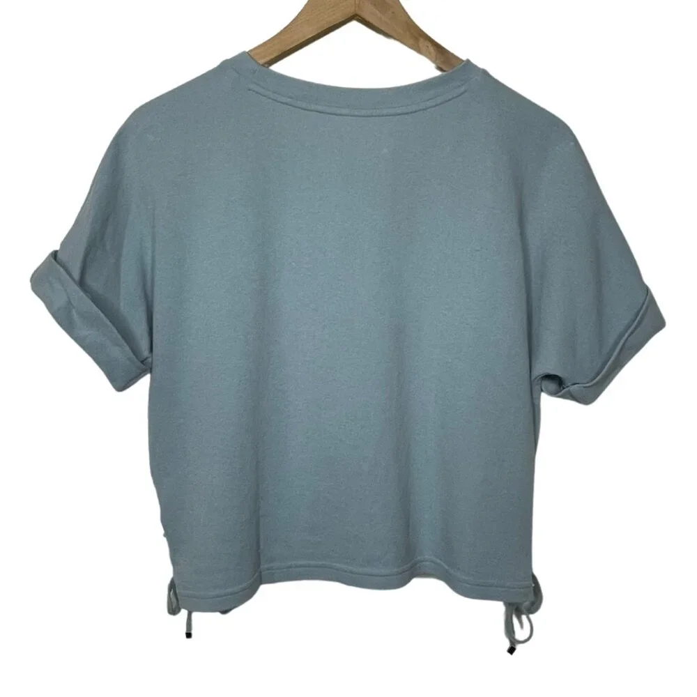 Y SING | Womens Powder Blue Semi-Cropped Short SleeveTop with Side Ties | Size L - Picture 4 of 7